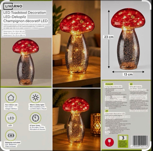 Livarno led glass toadstool - livarno,