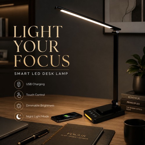 Led desk lamp black usb - led,